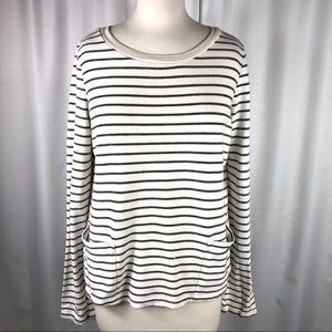 Splendid Navy/White Long Sleeve Top Zipper Back L